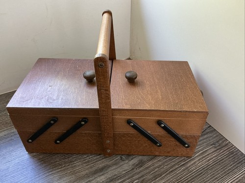 Wooden concertina sewing box - wooden,